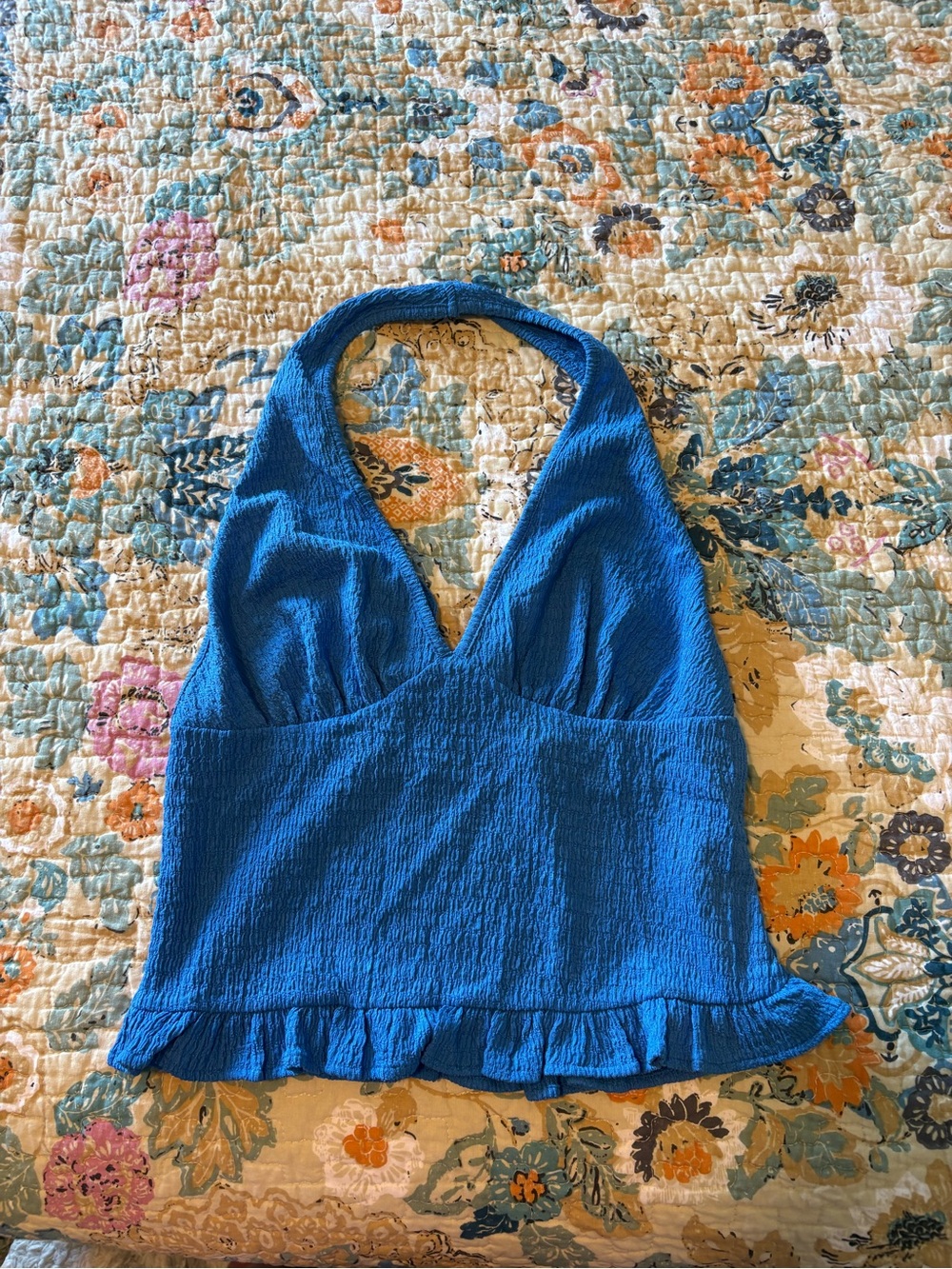 Cupshe Blue Halter Ruffle Hem Tank Top